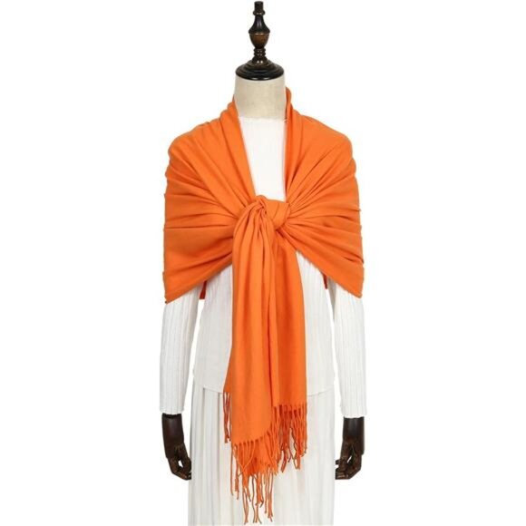 Women's Scarf Pashmina Shawls Wraps Orange2 - Picture 5 of 7